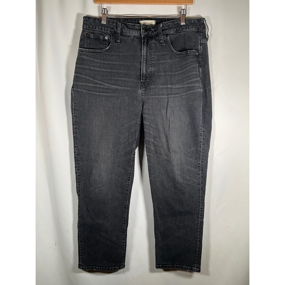 Madewell High Rise Straight Leg Jeans Faded Black Denim Womens Size 32